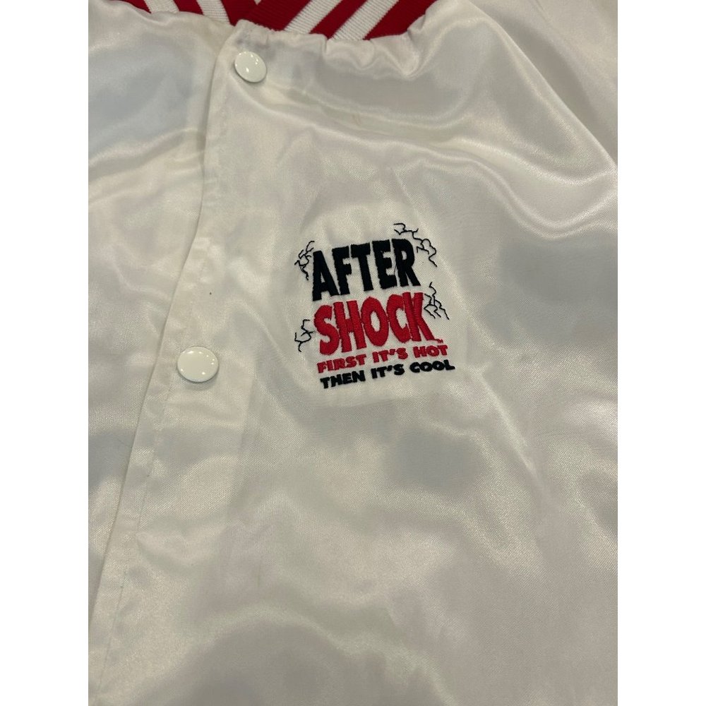 Vintage 1990’s After Shock Liquor White Satin Bomber Jacket West Ark Men’s XL - Picture 5 of 11